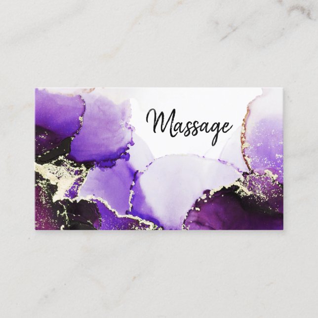 *~* Massage Reiki Hair Nails Lashes Purple Gold Business Card (Front)