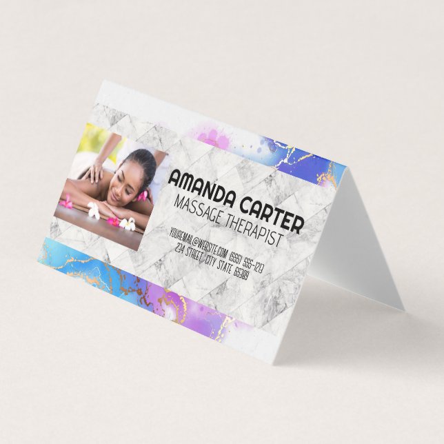 Massage Session | Watercolor | Marble Business Card (Front)