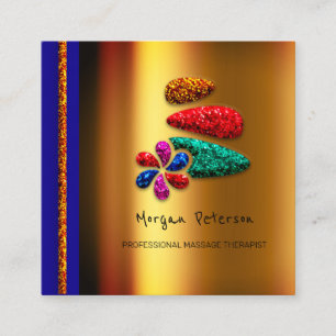 Massage Spa Wellness Floral Stone Logo Gold Blue Appointment Card