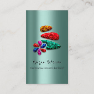 Massage Spa Wellness Floral Stone Logo Green Appointment Card
