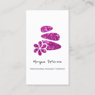 Massage Spa Wellness Floral Stone Logo Pink Appointment Card