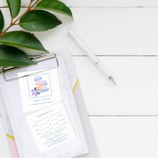 Massage Spa Wellness Flower Stone Blue White  Logo Appointment Card (Massage Spa Wellness Flower Stone Blue White Logo Appointment Card)