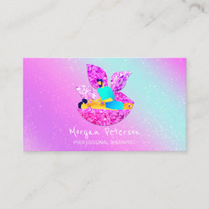 Massage Spa Wellness Glitter Logo Lotus Pinky Appointment Card