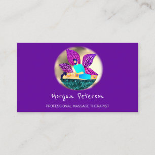 Massage Spa Wellness Glitter Logo Lotus Purple Appointment Card