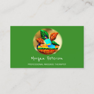Massage Spa Wellness Golden Logo Lotus Green Appointment Card