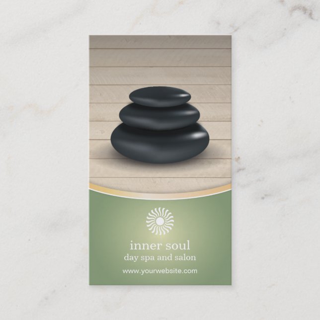 Massage Stones Wood Spa Sage Green Appointment Card (Front)