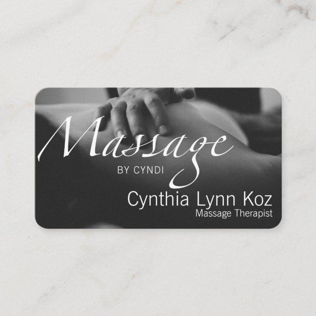 Massage Text Photo BW Hands Background Business Card (Front)
