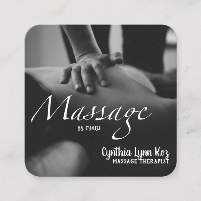 Massage Text Photo BW Hands Background Square Business Card (Front)