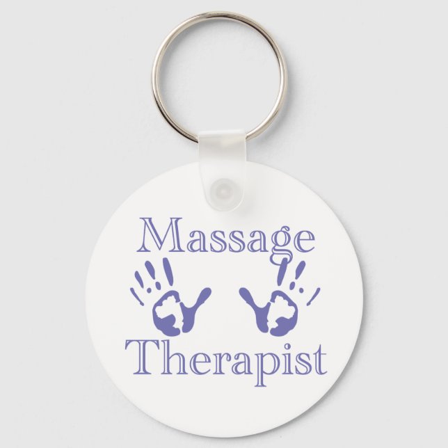 Massage Therapist: Blue Hand Prints Key Ring (Front)