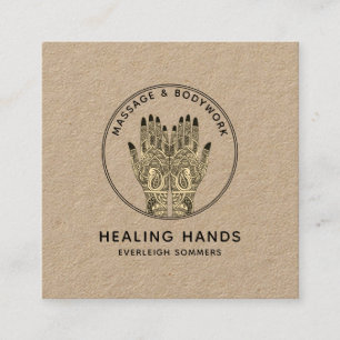 Massage Therapist Body Work Mehndi Henna Kraft Square Business Card