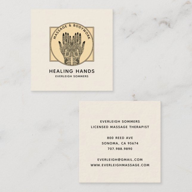 Massage Therapist Body Work Mehndi Henna Square Bu Square Business Card (Front/Back)