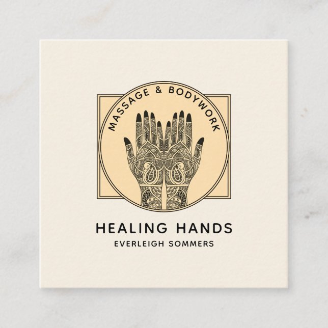 Massage Therapist Body Work Mehndi Henna Square Bu Square Business Card (Front)