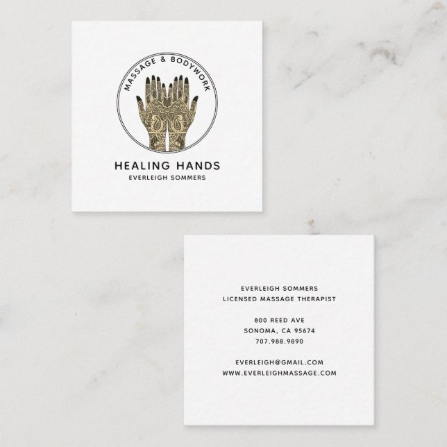 Massage Therapist Body Work Mehndi Henna Square Bu Square Business Card (Front/Back)