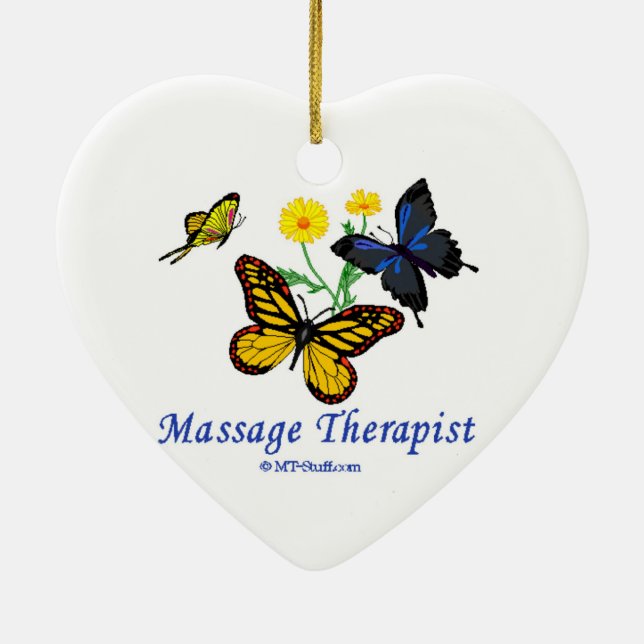 Massage Therapist Butterflies Ceramic Ornament (Back)