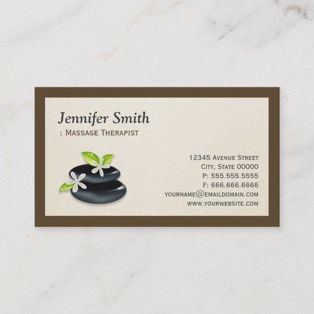 Massage Therapist - Elegant Spa Zen Stones Logo Business Card (Front)