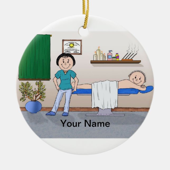 Massage Therapist - Female, Male Client Ceramic Tree Decoration (Front)