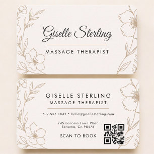 Massage Therapist Floral QR Code Professional Business Card