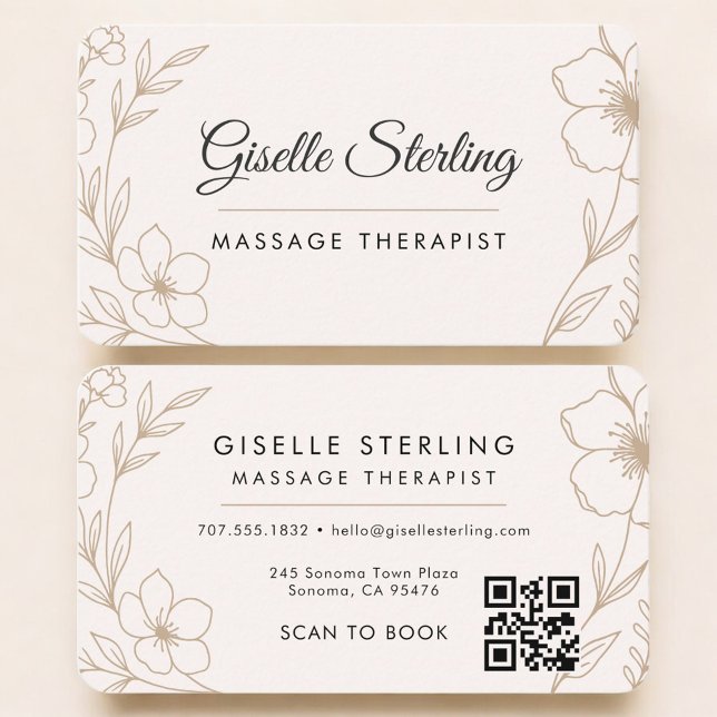 Massage Therapist Floral QR Code Professional Business Card (Creator Uploaded)