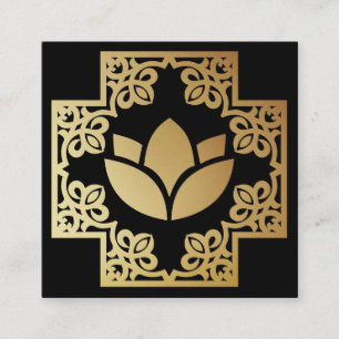 Massage Therapist Gold Frame Lotus Flower Photo Square Business Card