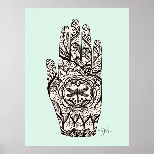 Massage Therapist Henna Dragonfly Tattoo Hand 5 Poster (Front)