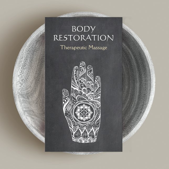 Massage Therapist Henna Lotus Tattoo Hand Business Card (Creator Uploaded)