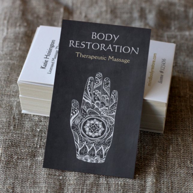 Massage Therapist Henna Lotus Tattoo Hand Business Card (Creator Uploaded)