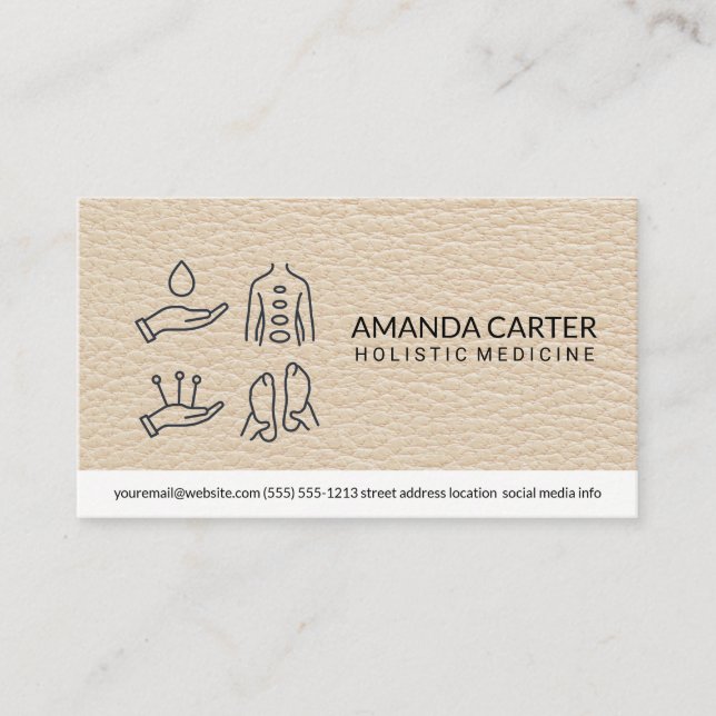 Massage Therapist | Leather | Holistic Medicine Business Card (Front)