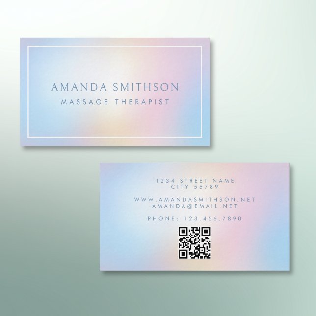 Massage Therapist Light Soft Gradient QR Code Business Card (Creator Uploaded)