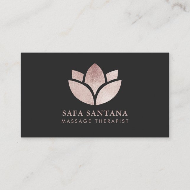 Massage Therapist Lotus Flower Rose Gold Glitter  Business Card (Front)