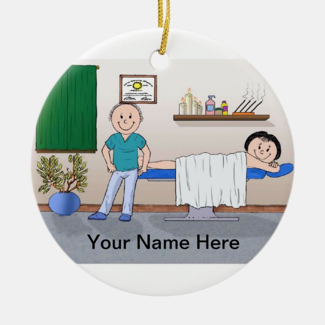 Massage Therapist - Male, Female Client Ceramic Tree Decoration (Front)