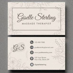 Massage Therapist Neutral Ivory Floral Elegant Business Card