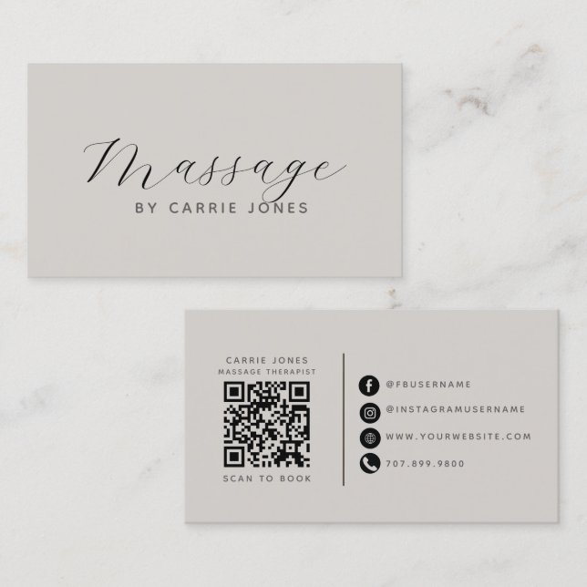 Massage Therapist Neutral QR Code Business Card (Front/Back)