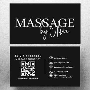 Massage Therapist QR Code Black White Business Card