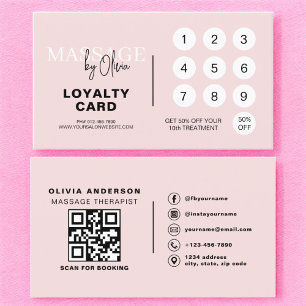 Massage Therapist QR Code Pink Loyalty Card