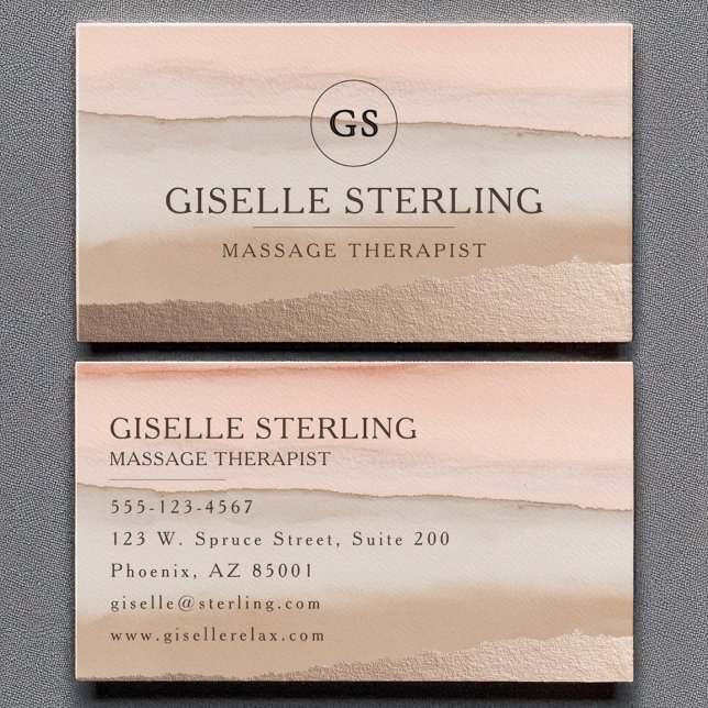 Massage Therapist Rose Gold Blush Beige Watercolor Business Card (Creator Uploaded)