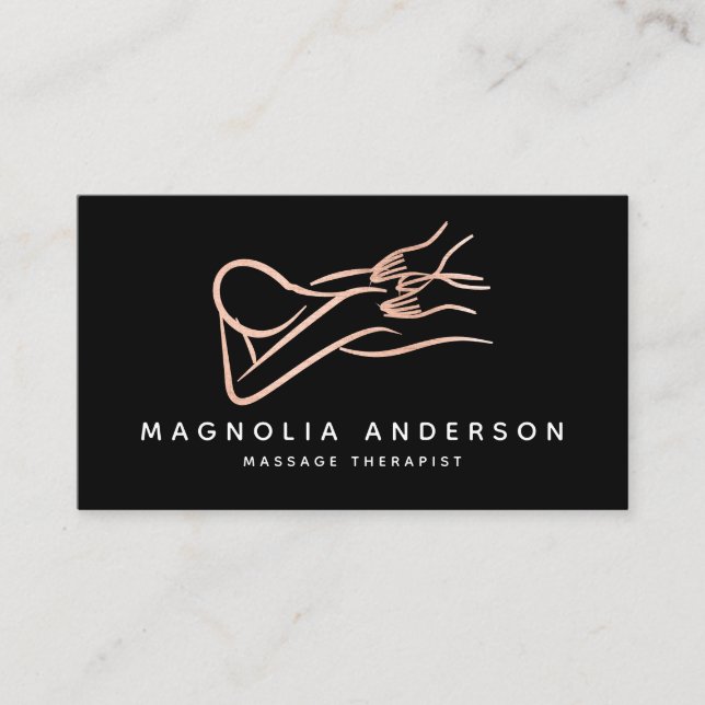 Massage Therapist Rose Gold Foil Brushed Metal Business Card (Front)