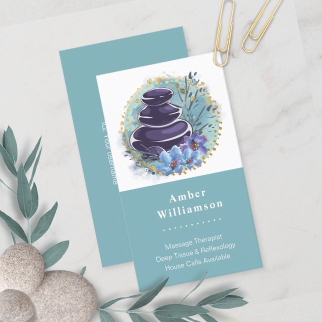 Massage Therapist Salon Spa Stylist Zen Stones Business Card (Creator Uploaded)