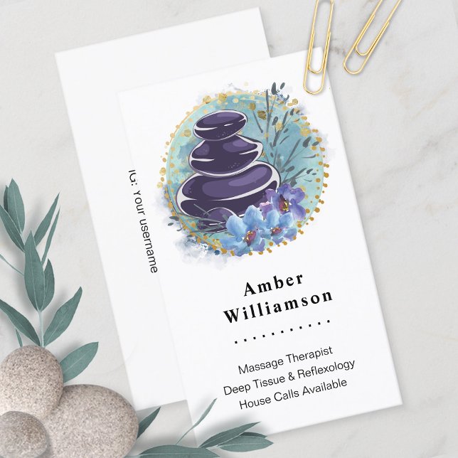 Massage Therapist Salon Spa Stylist Zen Stones Business Card (Creator Uploaded)