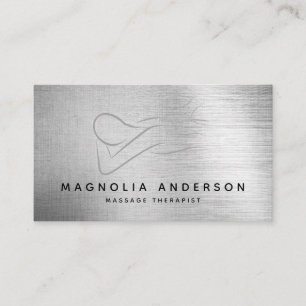 Massage Therapist Silver Foil Brushed Metal Business Card