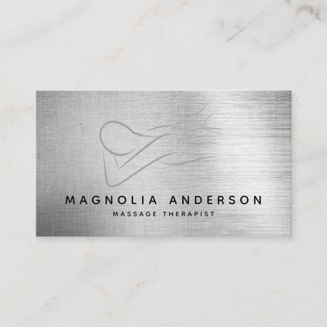 Massage Therapist Silver Foil Brushed Metal  Business Card (Front)