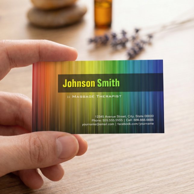 Massage Therapist - Stylish Rainbow Colours Business Card (Creator Uploaded)