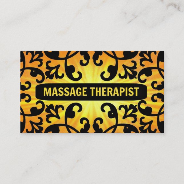Massage Therapist Sunshine Damask Business Card (Front)