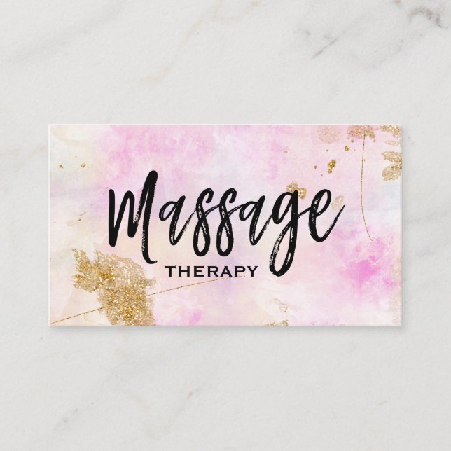 *~* Massage Therapist Trendy Grunge Gold Pink Business Card (Front)