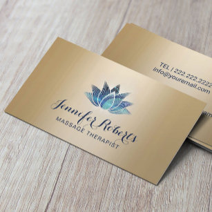 Massage Therapy Blue Lotus Modern Gold Salon Business Card