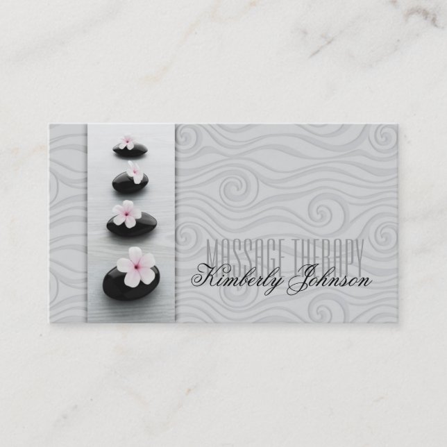 Massage Therapy Grey Curves & Black Stones Card (Front)
