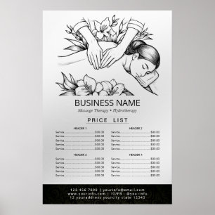 Massage Therapy Healing Hand Energy Spa Price List Poster