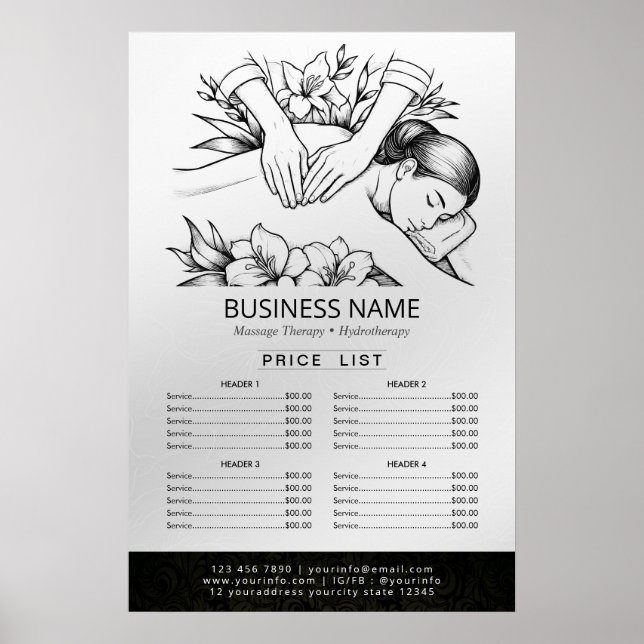 Massage Therapy Healing Hand Energy Spa Price List Poster (Front)