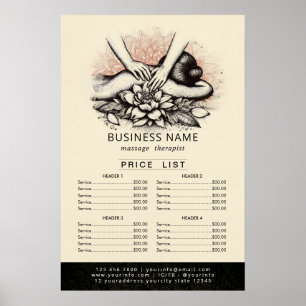 Massage Therapy Healing Hand Energy Spa Price List Poster