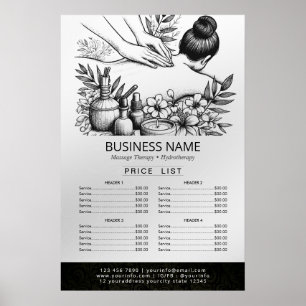 Massage Therapy Healing Hand Energy Spa Price List Poster