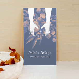 Massage Therapy Healing Hands Blue Pink Greenery Business Card